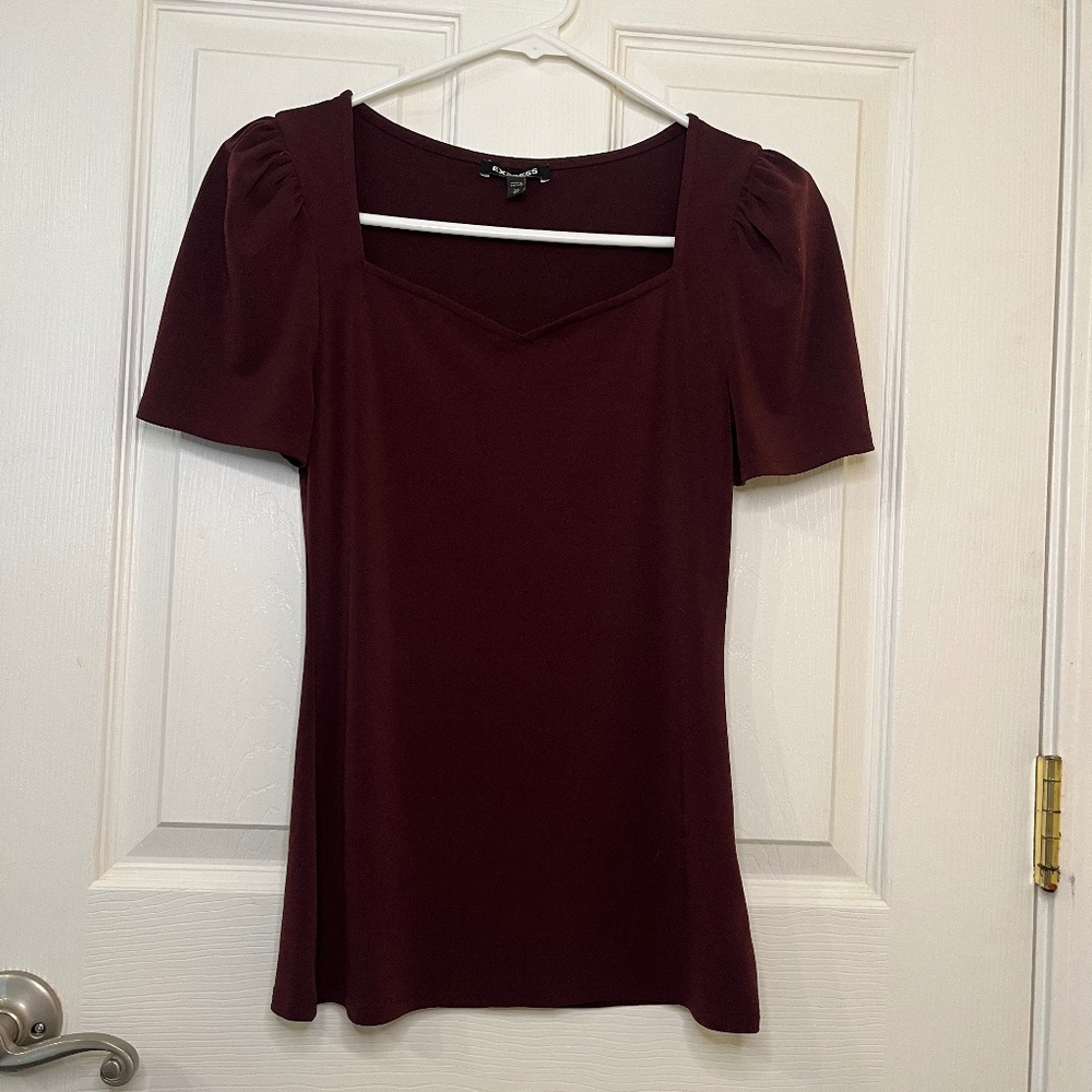 Express Size XS Burgundy Swoop Neck Fitted Blouse